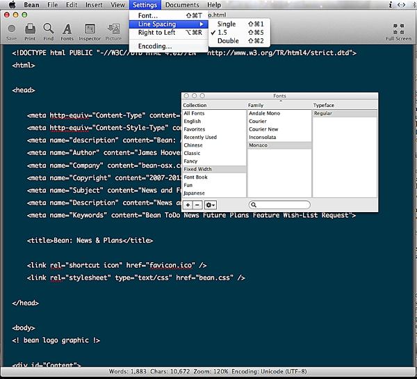 image of bean editing plain text